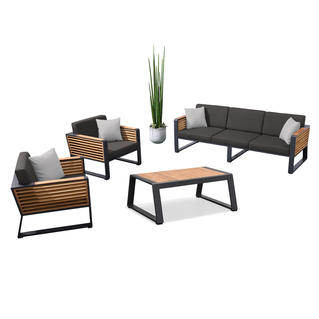 IndoSoul Caribbean 4 Piece Lounge Seating Set with Three Seat Sofa in Charcoal | Outdoors | app store dev @@ABC ///[option4] 十月五日 11:53 
