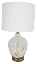 Load image into Gallery viewer, Home &amp; Giftware Glass Shell Table Lamp with White Linen Shade and Metal Base - White | Lighting | app store dev @@ABC ///[option4] 十月五日 11:53 

