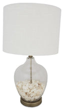Load image into Gallery viewer, Home &amp; Giftware Glass Shell Table Lamp with White Linen Shade and Metal Base - White | Lighting | app store dev @@ABC ///[option4] 十月五日 11:53 
