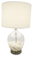 Load image into Gallery viewer, Home &amp; Giftware Glass Shell Table Lamp with White Linen Shade and Metal Base - White | Lighting | app store dev @@ABC ///[option4] 十月五日 11:53 
