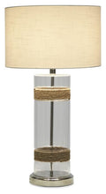 Load image into Gallery viewer, Home &amp; Giftware Clear Cylinder Glass Table Lamp with Rope Detail - Clear/White/Brown | Lighting | app store dev @@ABC ///[option4] 十月五日 11:53 
