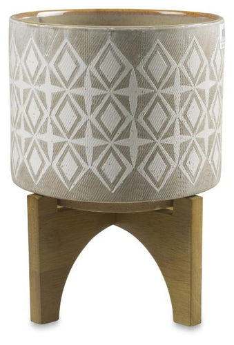 Home & Giftware Diamond Ceramic Pot on Wood Stand Large - Light Grey/Natural | Accessories | app store dev @@ABC ///[option4] 十月五日 11:53 
