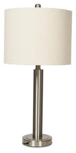 Home & Giftware Contemporary Tall Metal Table Lamp with Oatmeal Linen Shade - Brush Nickel Finish | Lighting | app store dev @@ABC ///[option4] 十月五日 11:53 