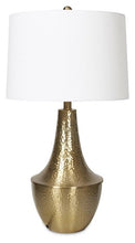 Load image into Gallery viewer, Home &amp; Giftware Brass Metal Beaten Table Lamp with White Linen Shade - Brass Metal | Lighting | app store dev @@ABC ///[option4] 十月五日 11:53 
