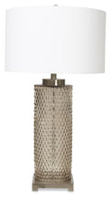 Load image into Gallery viewer, Home &amp; Giftware Elle Tall Glass &amp; Metal Table Lamp with Cream Linen Shade - Smoke Glass | Lighting | app store dev @@ABC ///[option4] 十月五日 11:53 
