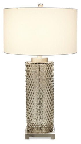 Home & Giftware Elle Tall Glass & Metal Table Lamp with Cream Linen Shade - Smoke Glass | Lighting | app store dev @@ABC ///[option4] 十月五日 11:53 